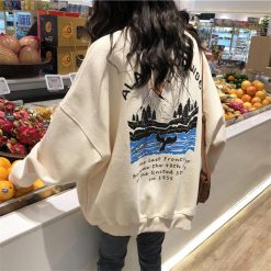 ItGirl Shop Oversize Alaska Cruise Print Warm Hooded Sweatshirt