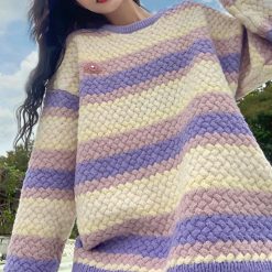 ItGirl Shop Pastel Aesthetic Stripes Knit Oversized Sweater NEW