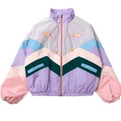 ItGirl Shop Pastel Colors Patches Lines Hood Rain Coat 90s Fashion