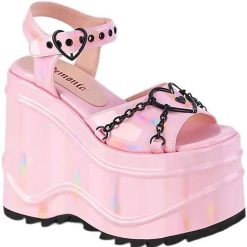ItGirl Shop Pink Black Pastel Goth Heart Chain Huge Platform Sandals