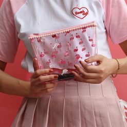 ItGirl Shop Pink Flamingo Transparent Cosmetic Stationary Purse Bag NEW