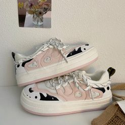 ItGirl Shop Pink White Cute Cow Print Harajuku Aesthetic Sneakers