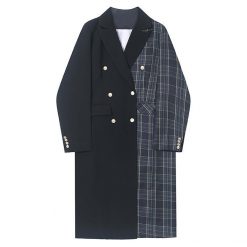 ItGirl Shop Plaid Patchwork Drawstring Double Breasted Long Coat