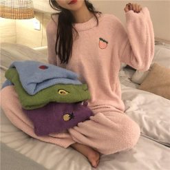 ItGirl Shop Plush Comfy Cute Embroideries Pajama Suit NEW