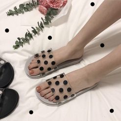 ItGirl Shop Polka Dot Print Transparent Summer Flat Rubber Sandals NEW