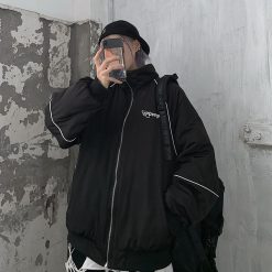 ItGirl Shop Quilted Lining Loose Black Aesthetic Windbreaker Jacket