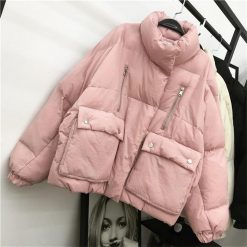 ItGirl Shop Quilted Puff Warm Outwear Black Pink Jacket NEW