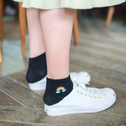 ItGirl Shop Rainbow Embroidery Cute Ankle Cotton Socks Rainbow Clothing