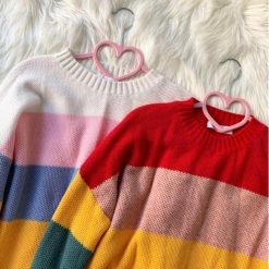 ItGirl Shop Rainbow Stripes Knitted O-Neck Oversized Sweater