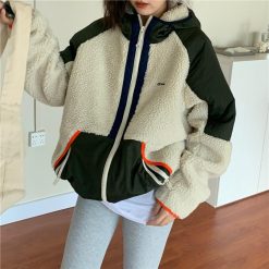 ItGirl Shop NEW Retro Aesthetic Curly Faux Fur Oversize Hooded Jacket