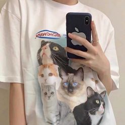 ItGirl Shop Retro Aesthetic Meme Cats Print Oversized T-Shirt NEW