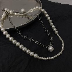 ItGirl Shop Aesthetic Clothing Retro Aesthetic Pearl Beads Silver Chain Necklace