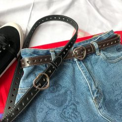 ItGirl Shop 90s Fashion Retro Black Brown Heart Buckle Thin Leather Belt