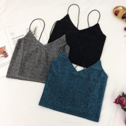 ItGirl Shop Y2k Aesthetic Outfits Retro Black Silver Blue Small Thin Straps Top