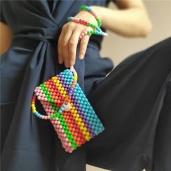 ItGirl Shop Rainbow Clothing Retro Candy Color Rainbow Beads Purse Bead Bag