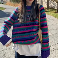 ItGirl Shop ???? Valentines Day Retro Colorful Pattern Thin Knit Pullover Sweater
