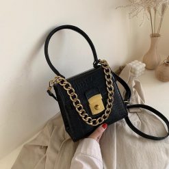 ItGirl Shop Retro Faux Leather Huge Golden Chain Small Square Bag