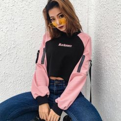 ItGirl Shop Rockmore Black Pink Zippers Cropped Sweatshirt