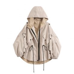 ItGirl Shop NEW Sale Beige Hooded Windbreaker Elastic Waist Jacket