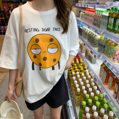 ItGirl Shop Tops + T-Shirts Sale Cookie Face Graphic Oversized White Tshirt