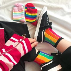 ItGirl Shop Rainbow Clothing Sale Cute Rainbow Vertical Stripes Colorful Socks