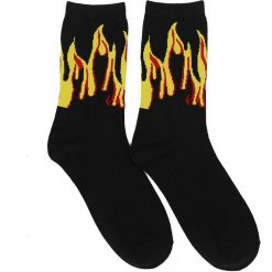 ItGirl Shop Tights + Socks Sale Fire Flame Ankle Long Black Cotton Socks