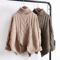 ItGirl Shop APPAREL Sale Front Thick Knit Braid Lines Earth Colors Warm Sweater