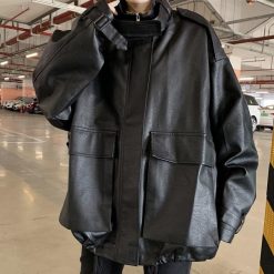 ItGirl Shop Sale Grunge Faux Leather Drawstring Oversized Jacket Aesthetic Grunge