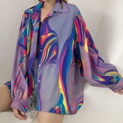 ItGirl Shop APPAREL Sale Holographic Laser Long Sleeved Oversized Shirt