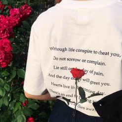ItGirl Shop Sale Poetry Rose Print Cotton Tshirt APPAREL