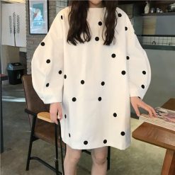 ItGirl Shop Sale Polka Dot Puffed Sleeves Oversized Sweater Mini Dress
