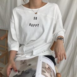 ItGirl Shop APPAREL Sale So Happy Letters Print Long Sleeve Cotton Summer Shirt