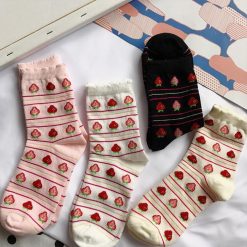 ItGirl Shop ACC Sale Sweet Strawberry Thin Stripes Curly Edge Socks