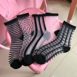ItGirl Shop Sale Transparent Thin Style Black Knit Details Socks