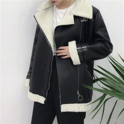 ItGirl Shop APPAREL Sale White Faux Fur Leather Zipper Motorcycle Warm Outwear Jacket