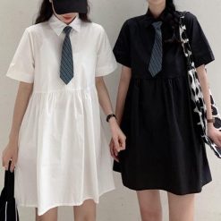 ItGirl Shop School Style Oversized Mini Dress With Striped Tie NEW