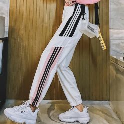 ItGirl Shop Side Lines Black White Sporty Thin Pants