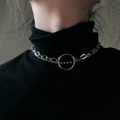 ItGirl Shop Aesthetic Grunge Silver Double Chains Circle Grunge Choker Necklace