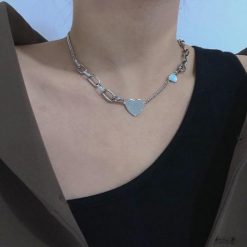 ItGirl Shop Aesthetic Grunge Silver Heart E Girl Thick Chain Choker Necklace