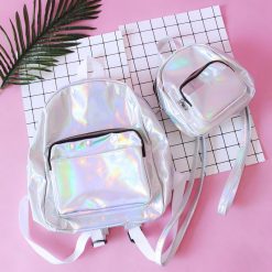 ItGirl Shop NEW Silver Holographic Laser Two Types Zipper Backpack