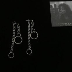 ItGirl Shop Silver Metal Chains Circles Stud Earrings Egirl Outfits