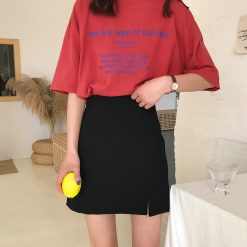 ItGirl Shop Simple Casual Side Slit High Waist Mini Pencil Skirt Dark Academia Outfits