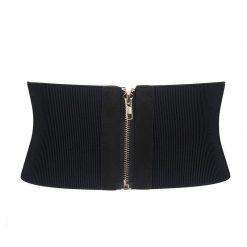 ItGirl Shop Dark Academia Outfits Small Front Zipper Elastic Basic Waist Elegant Belt
