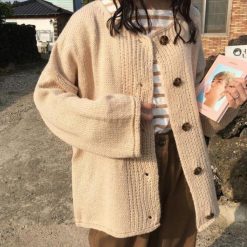 ItGirl Shop Soft Girl Aesthetic Soft Cozy Knit Big Buttons Oversized Cardigan