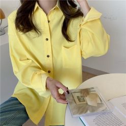 ItGirl Shop Solid Color Korean Aesthetic Oversized Shirt Aesthetic Clothing