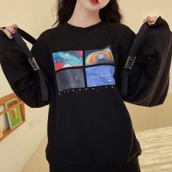 ItGirl Shop NEW Space Galaxy Print Oversized Black Sweatshirt