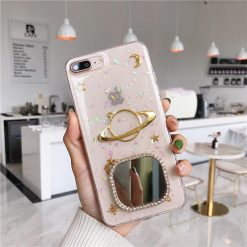 ItGirl Shop NEW Sparkly Planet Black Transparent Ornate Mirror Iphone Case