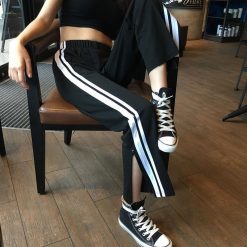 ItGirl Shop Sportish Ankle Cut Grunge Black Aesthetic Elastic Pants Aesthetic Clothing