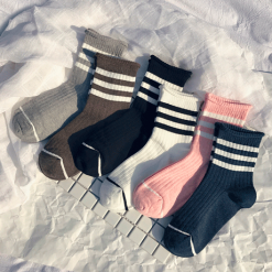 ItGirl Shop Sportish Lines Middle High Ankle Natural Colors Socks