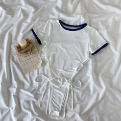 ItGirl Shop NEW Sporty Japanese Aesthetic White Body + Blue Shorts